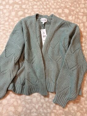 Olive & Oak Open Front Knit Cardigan Sweater - Sage Green